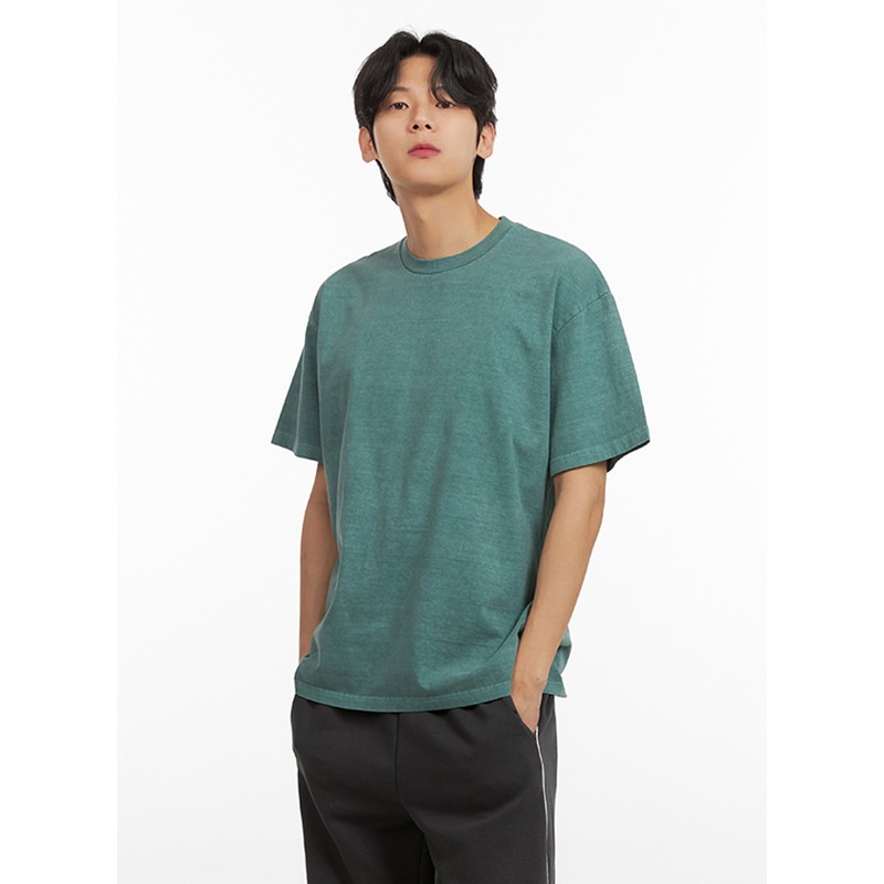 Men’s Cotton Washed Round Neck T-Shirt (Green) IU405