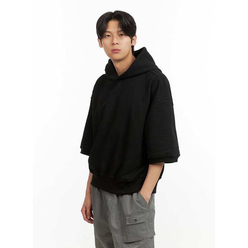 Men’s Cozy Boxy Fit Hooded Sweatshirt (Black) IU405