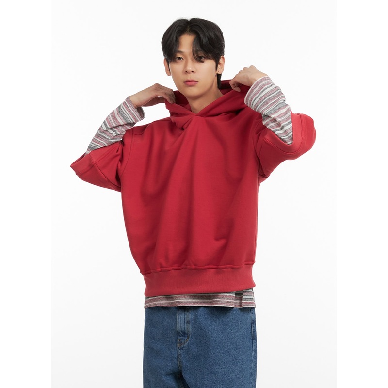 Men’s Cozy Boxy Fit Hooded Sweatshirt (Red) IU405
