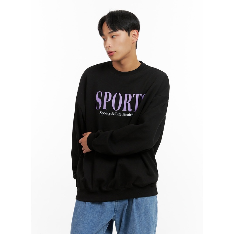 Men’s Graphic Lettering Crewneck Sweatshirt (Black) IU412