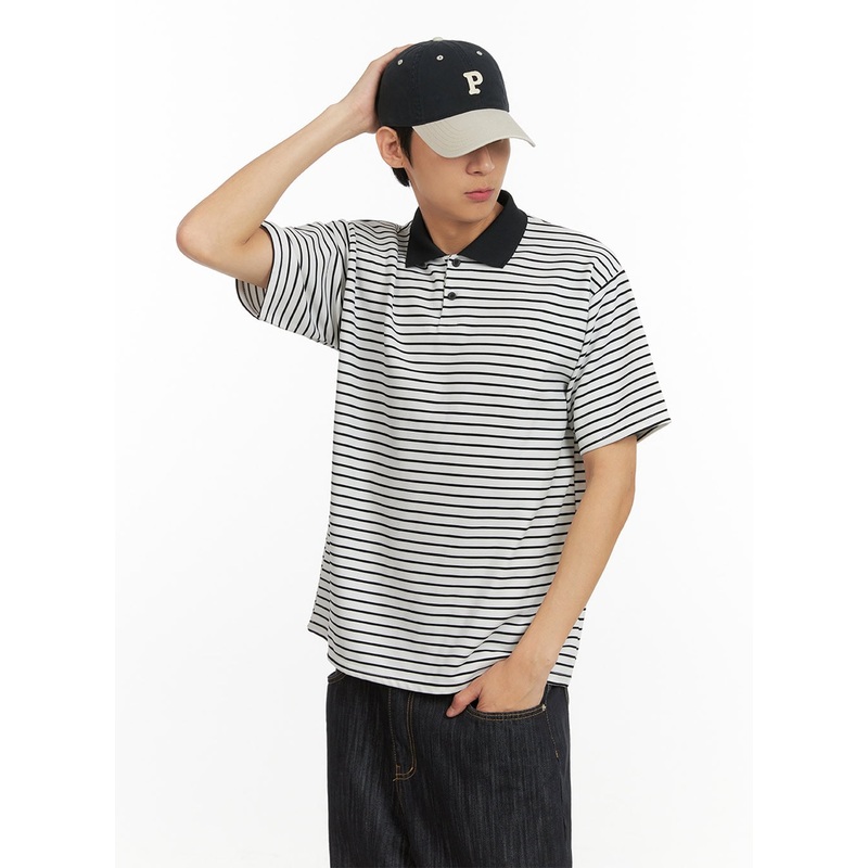 Men’s Striped Collar T-Shirt (White) IU405