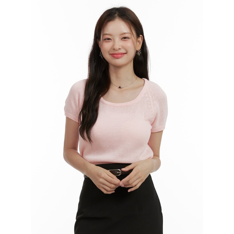 Round Neck Short Sleeve Knit Top OU411