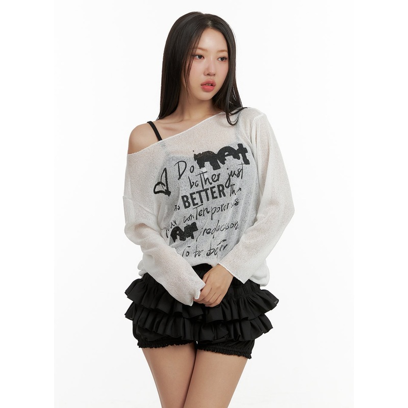 Sheer Graphic One-Shoulder Summer Sweater CU404