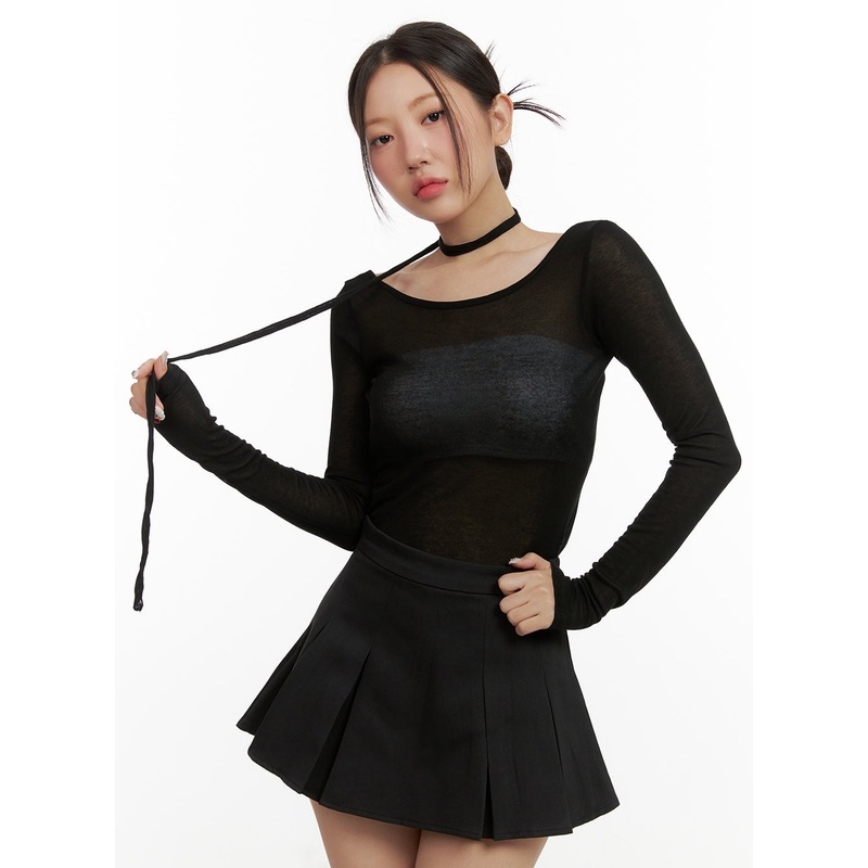 Sheer U-Neck Top with Scarf OU403