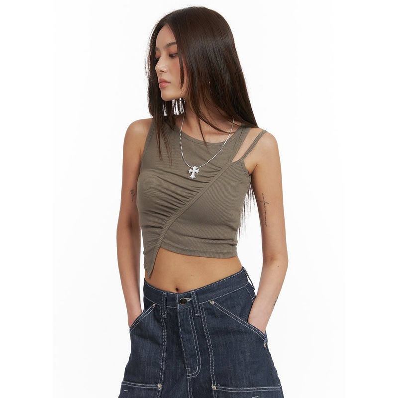 Shirred Crop Sleeveless Top CY424