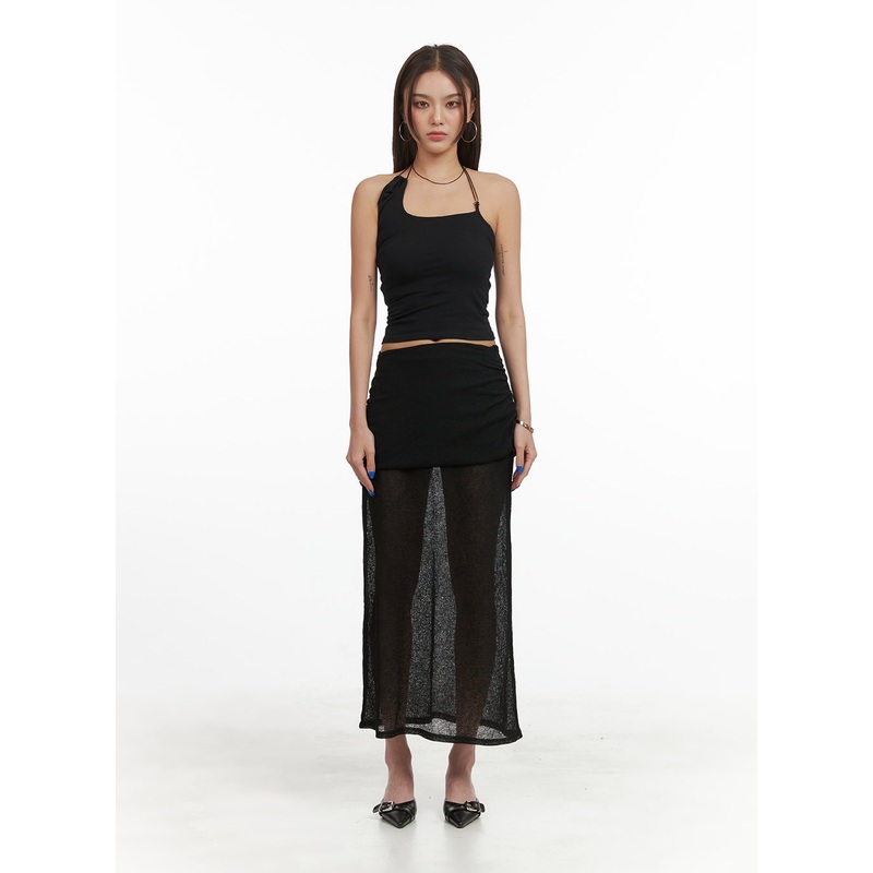 Shirred Sheer Maxi Skirt CY424