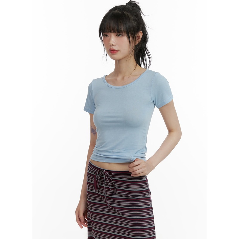 Solid Round Neck Crop Top CU410