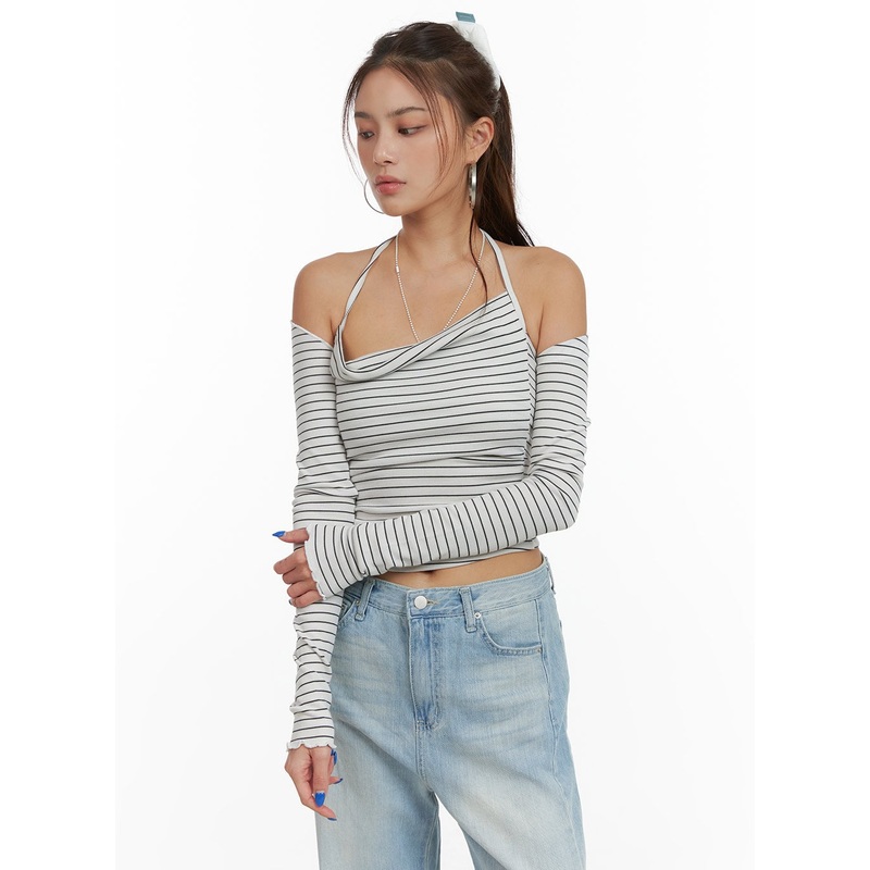 Striped Halter Top Bolero Cardigan Set CY431
