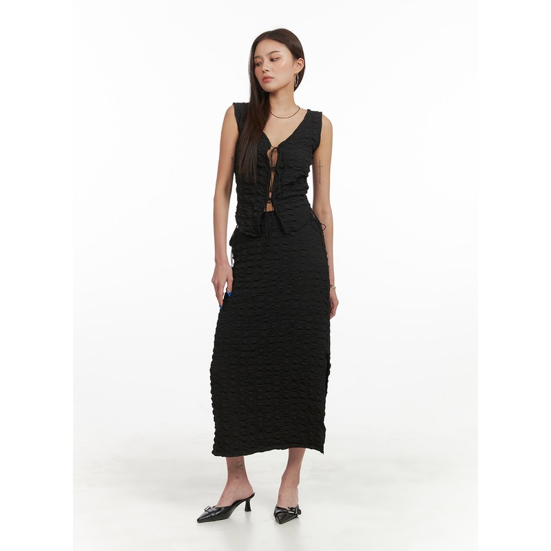 Textured Maxi Skirt CY424|Black|White|S/M