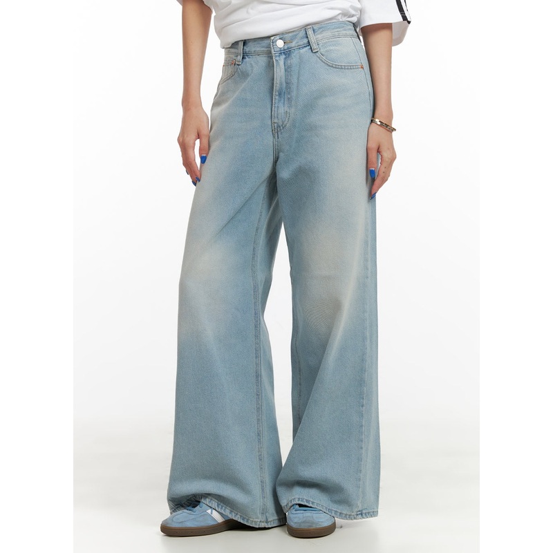 Washed Baggy Jeans CY431|Light blue|S|M|L