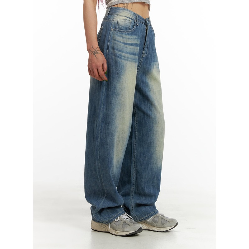 Wide Washed Blue Denim Jeans CY429