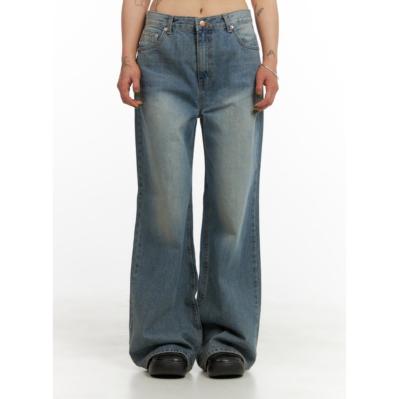 Wide Washed Denim Jeans CY429|Blue|S|M|L