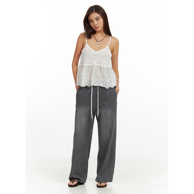 Banding Drawstring Baggy Jeans IU419