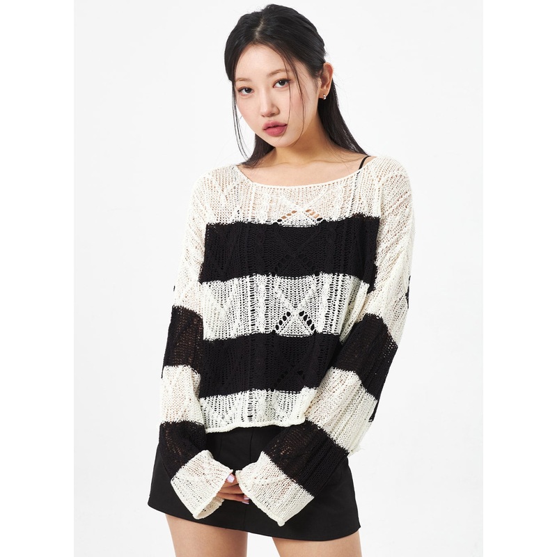 Boat Neck Stripe Sweater CA306