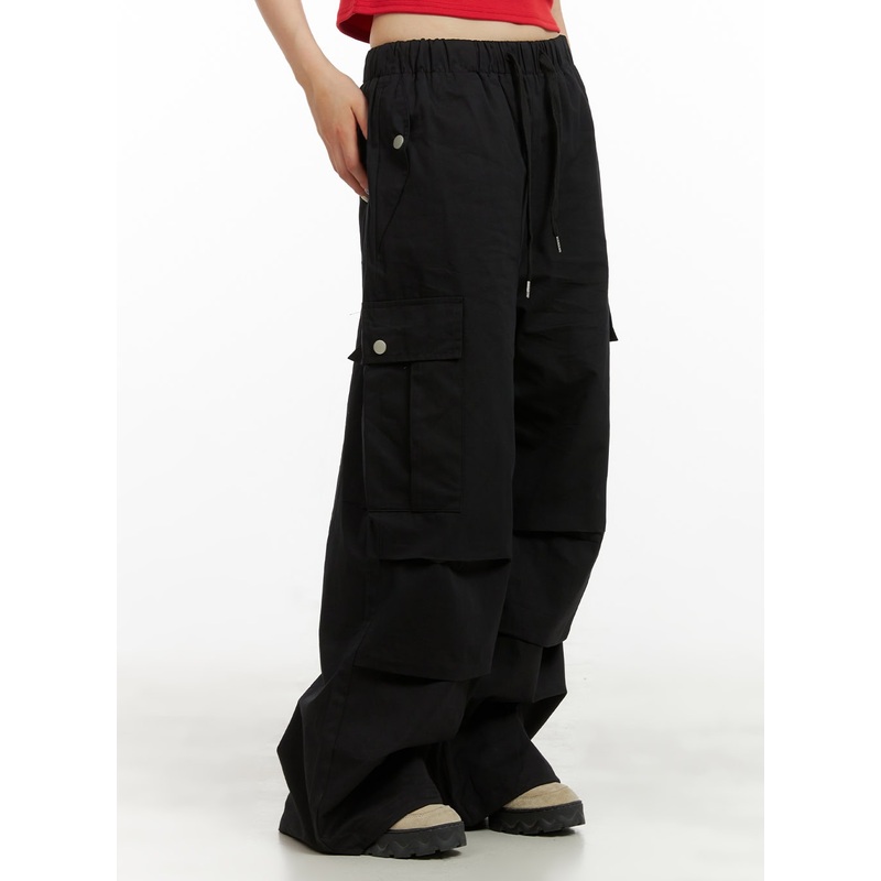 Cargo Wide Leg Pants CU424|Black|Light beige|S/M