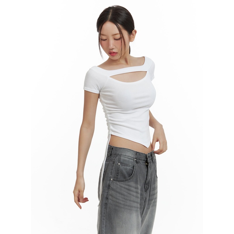 Cut Out Shirred Crop Tee CU420
