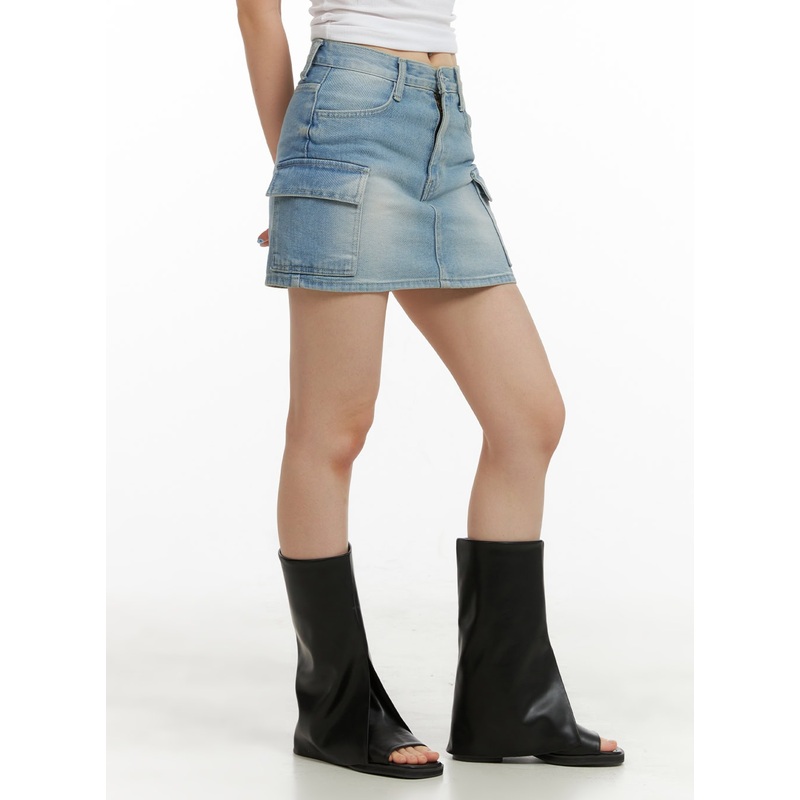 Denim Cargo Mini Skirt CU424|Light blue|1XS|S|M|L