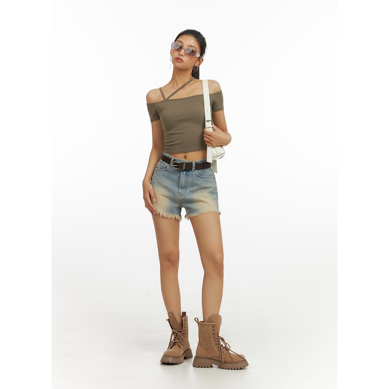 Destroyed Hem Denim Shorts IU412