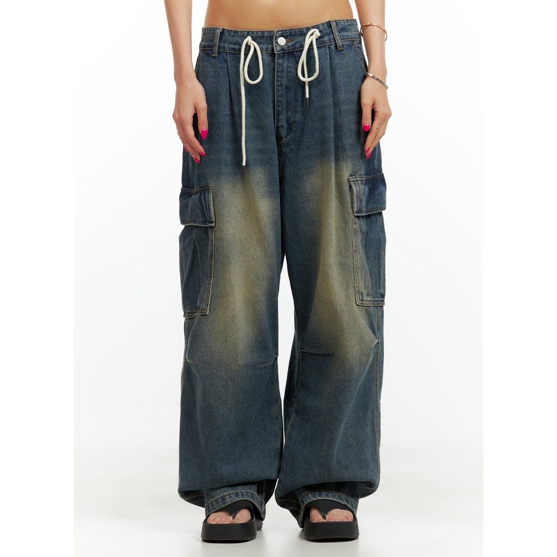 Drawstring Cargo Baggy Jeans CU417