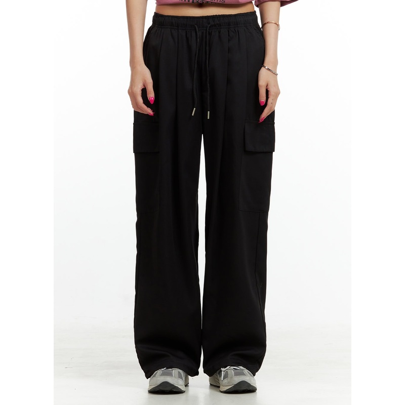 Drawstring Cargo Pants CU417|Black|Dark gray|Dark green|Beige|Pink|White|S|M