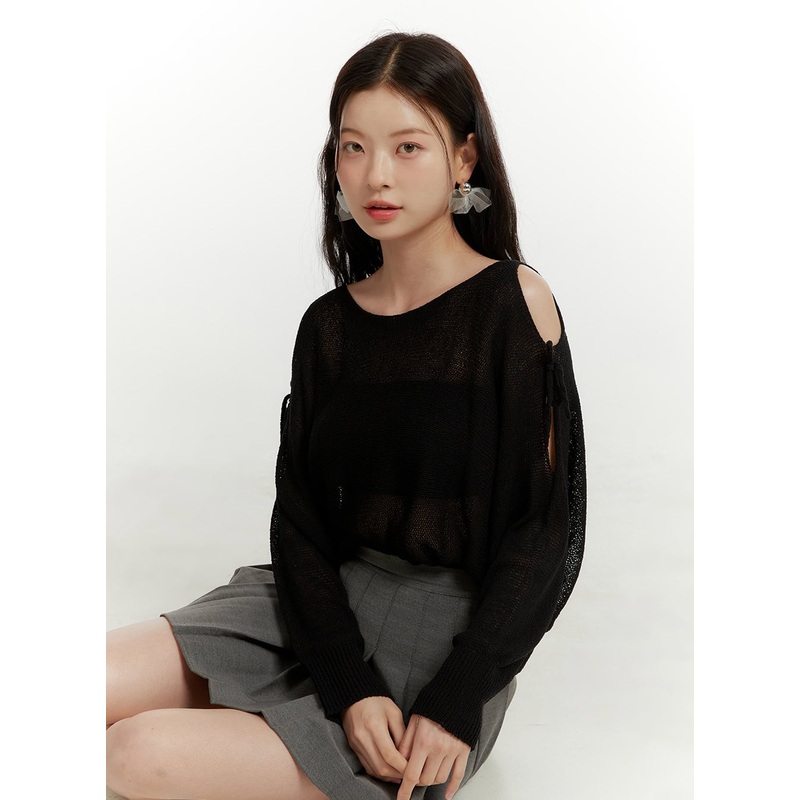 Hollow Out Side Ribbon Knit Sweater OU419