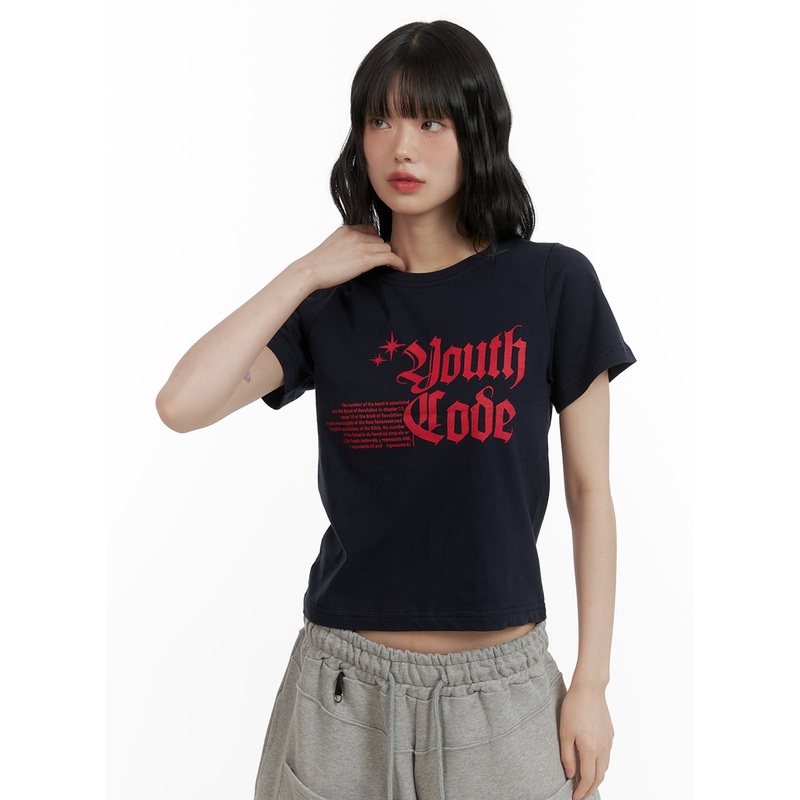 Lettering Crop Top CU413|Dark blue|Black|White|S/M