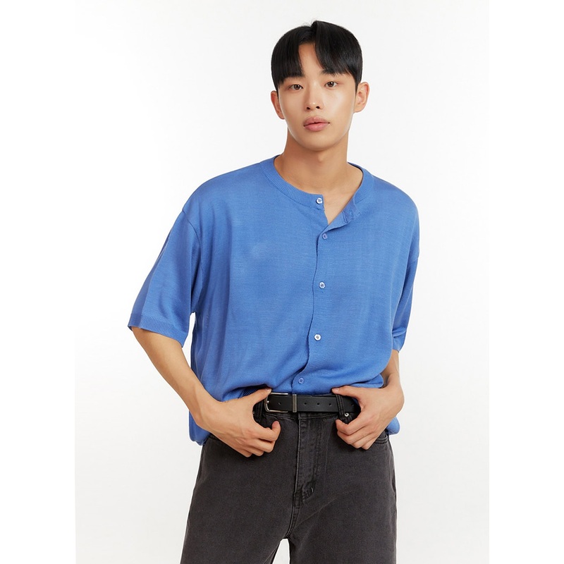 Men’s Button Knit Shirt IU426|Blue|Light beige|Black|M|L