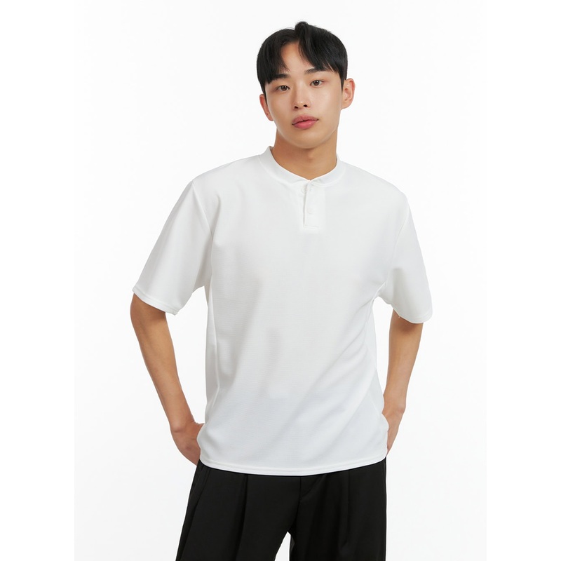 Men’s Buttoned Solid T-Shirt IU414