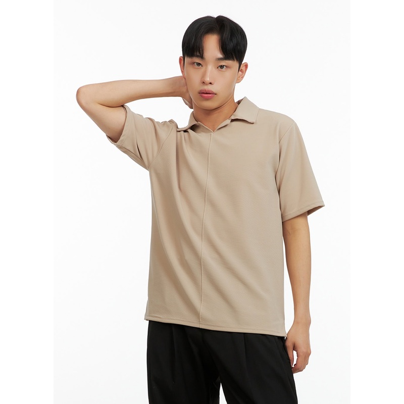 Men’s Collar T-Shirt IU414|Beige|Black|M|L|1XL