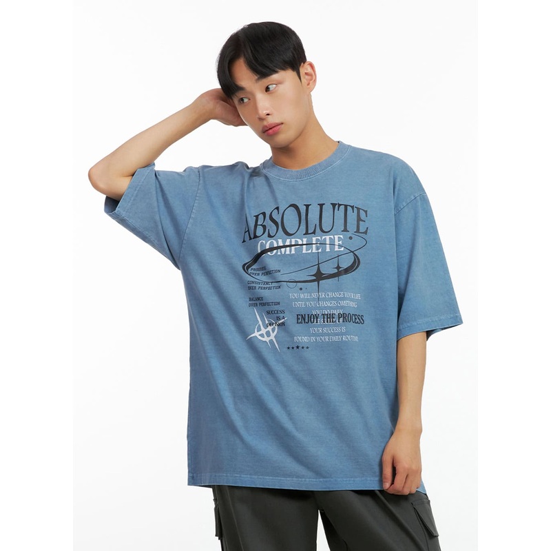 Men’s Cotton Lettering Oversized Graphic Tee (Blue) IU414