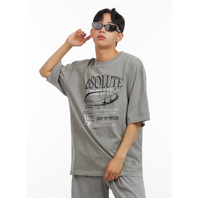 Men’s Cotton Lettering Oversized Graphic Tee (Gray) IU414