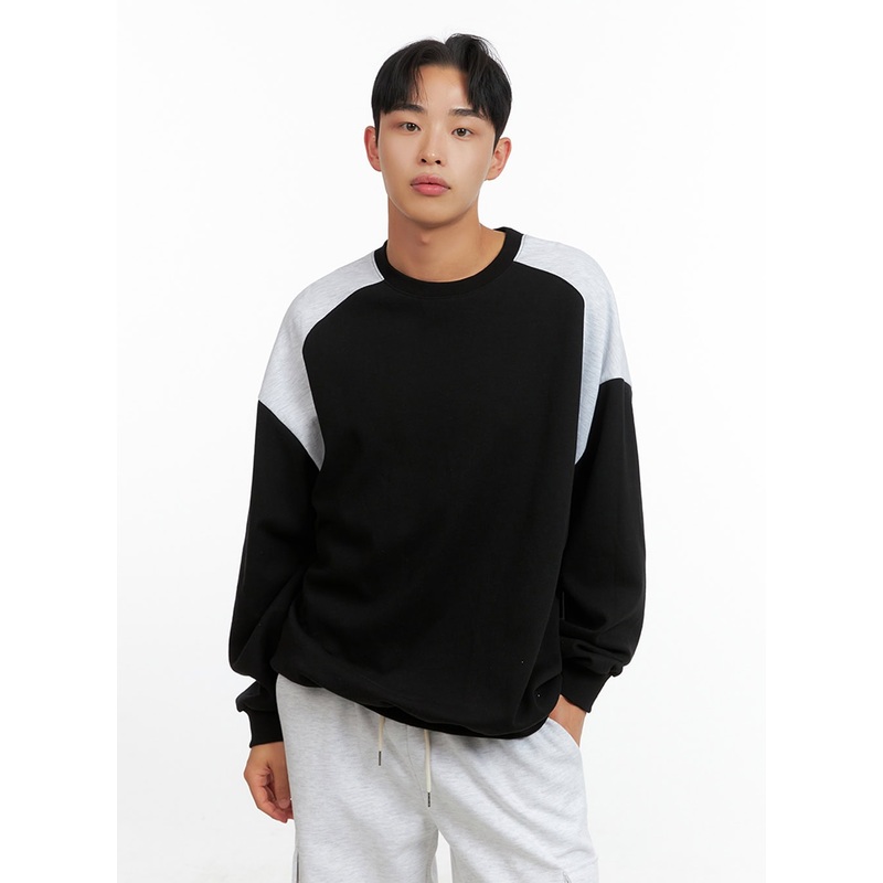 Men’s Cozy Contrasting Crewneck Sweatshirt (Black) IU414