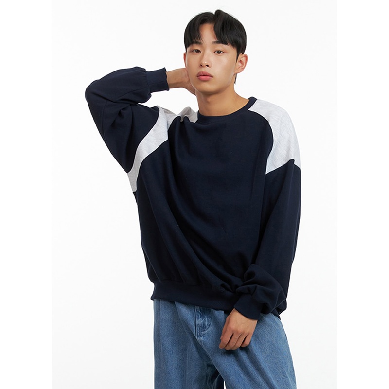 Men’s Cozy Contrasting Crewneck Sweatshirt (Dark Blue) IU412