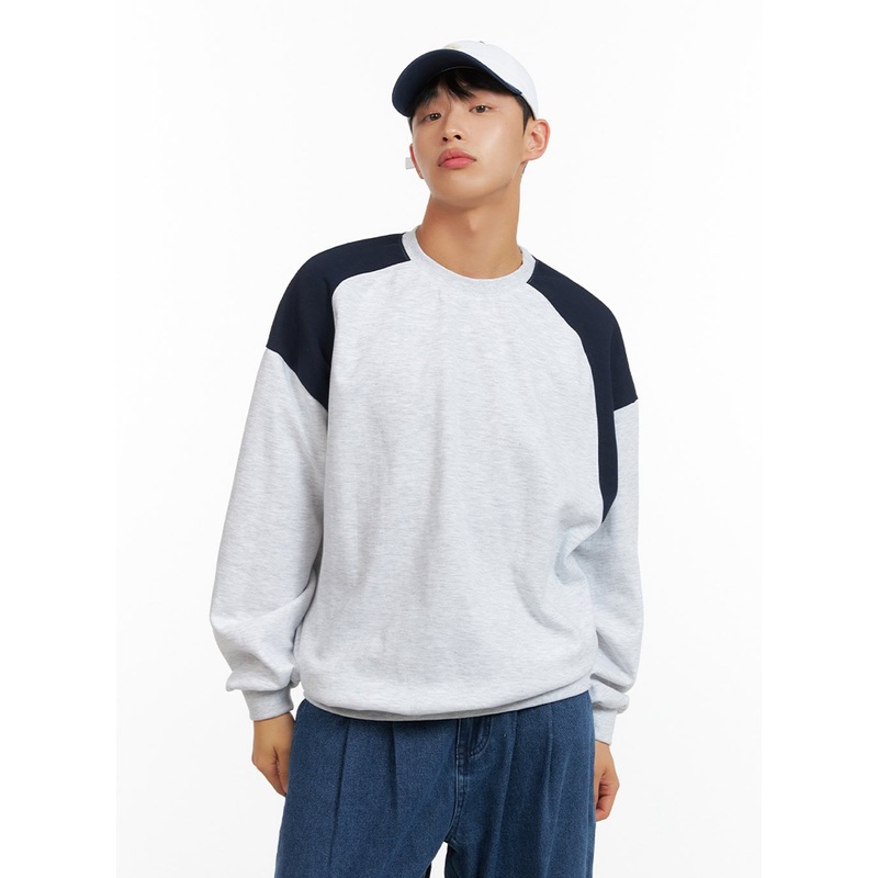 Men’s Cozy Contrasting Crewneck Sweatshirt (White) IU414