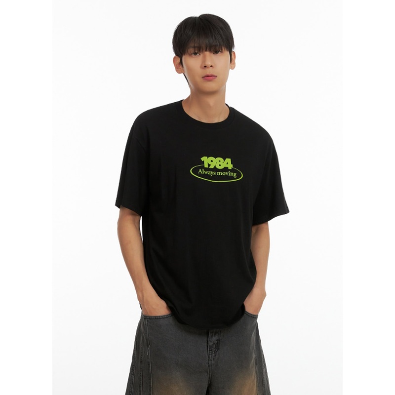 Men’s Lettering Round Neck T-Shirt (Black) IU419