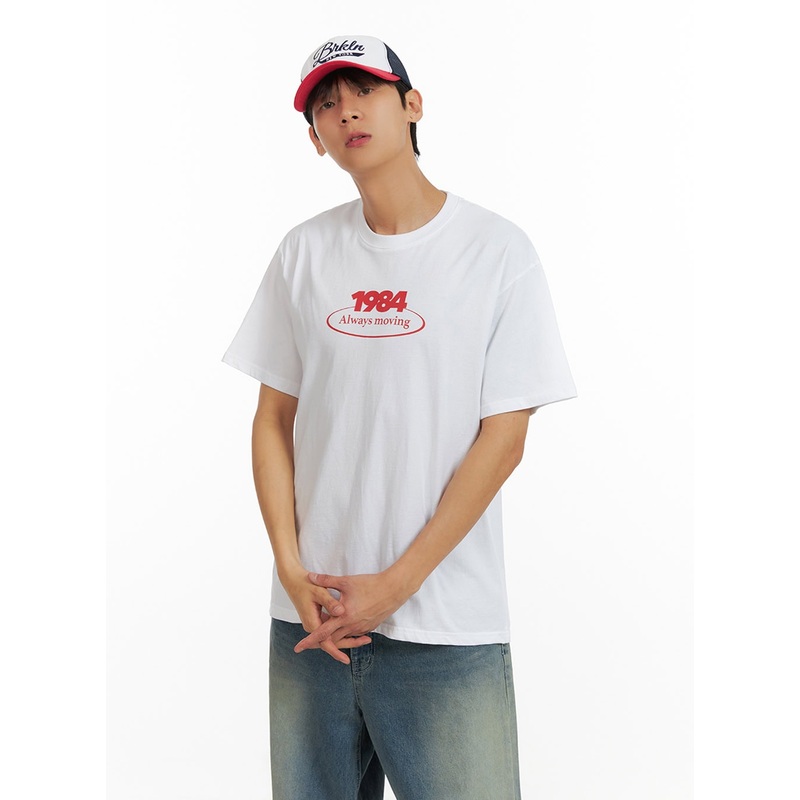 Men’s Lettering Round Neck T-Shirt (White) IU418