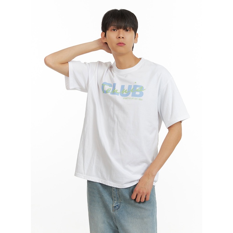 Men’s Lettering Round Neck T-Shirt (White) IU419