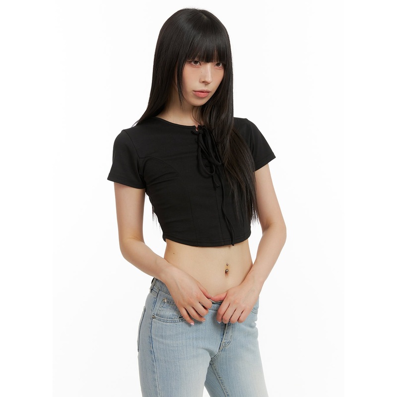 Round Neck Solid Crop Tee CU424