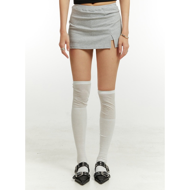 Simple Slit Mini Skirt CU424|Gray|Black|S/M