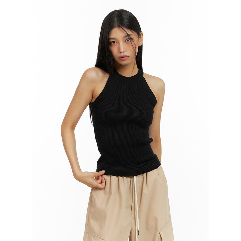 Solid Halter Neck Tank Top IU412