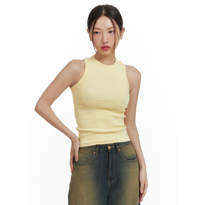 Solid Ribbed Tank Top CU420|Yellow|Black|White|S/M