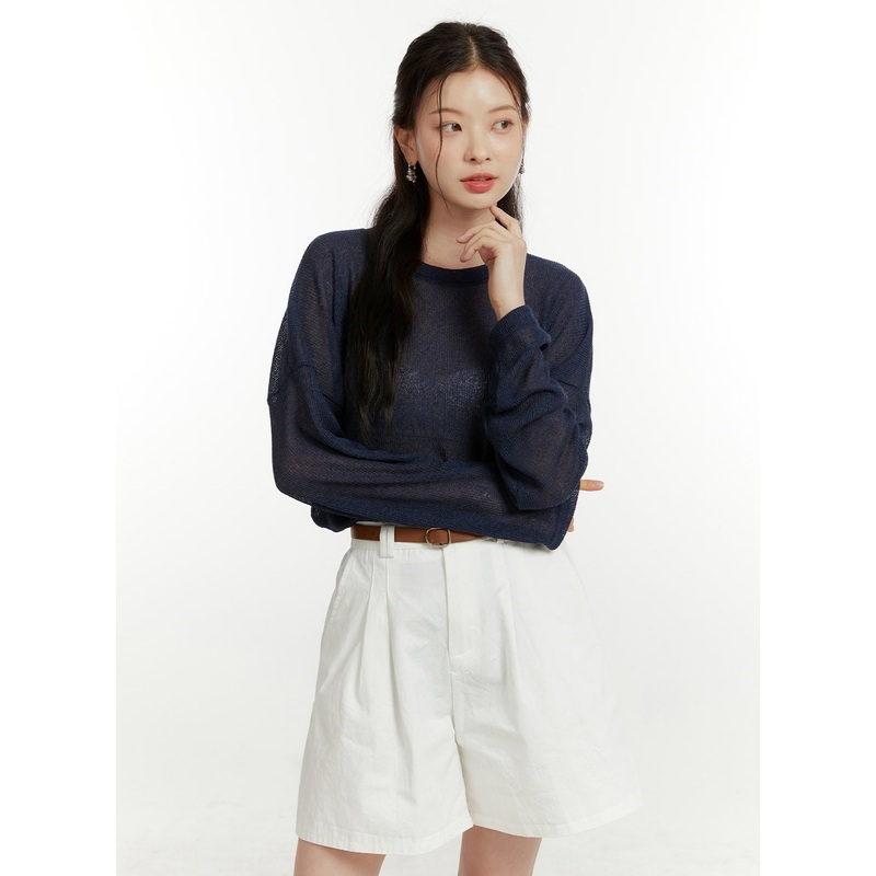 Solid Sheer Long Sleeve Top OU419