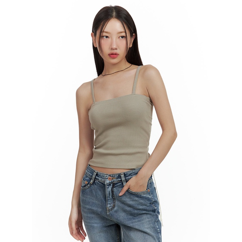 Strap Sleeveless Top CU420|Beige|Black|S/M