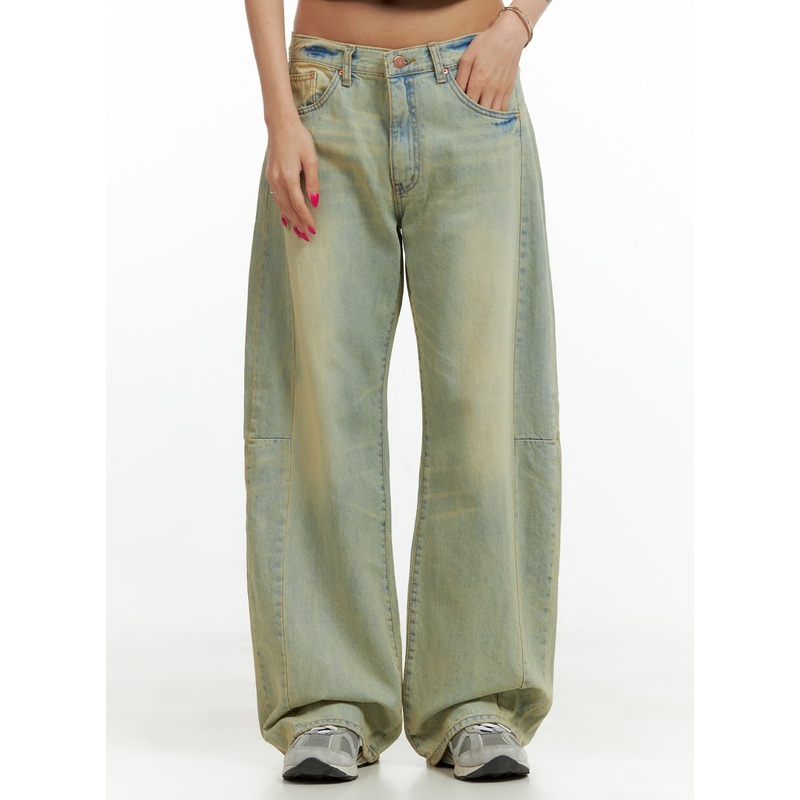 Vintage Washed Low Rise Baggy Jeans CU417