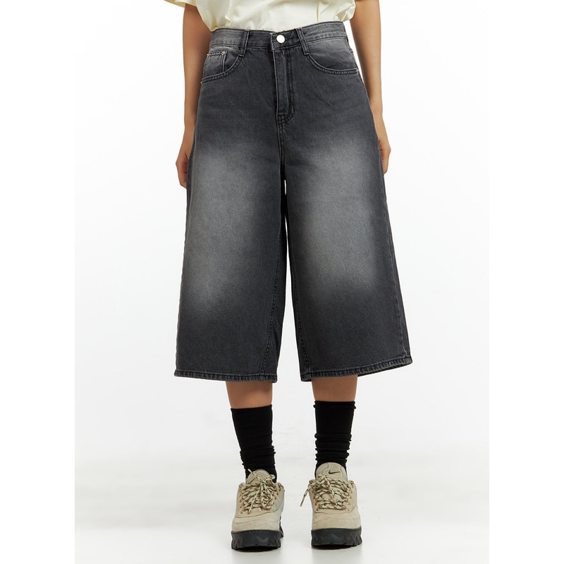 Washed Wide Jorts CU420|Dark gray|S|M|L