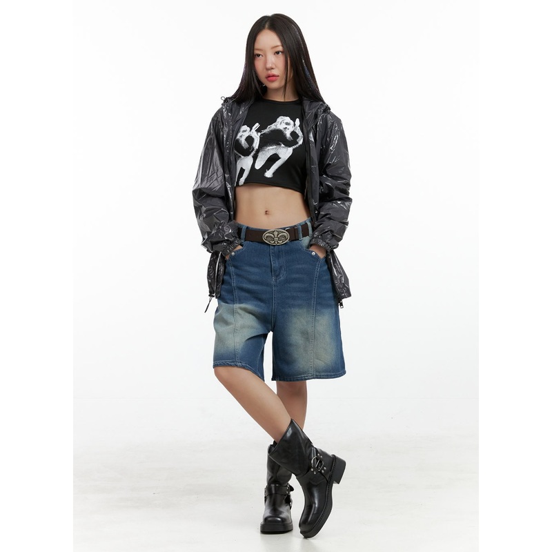 Blue Washed Baggy Jorts OL408|Dark blue|S|M