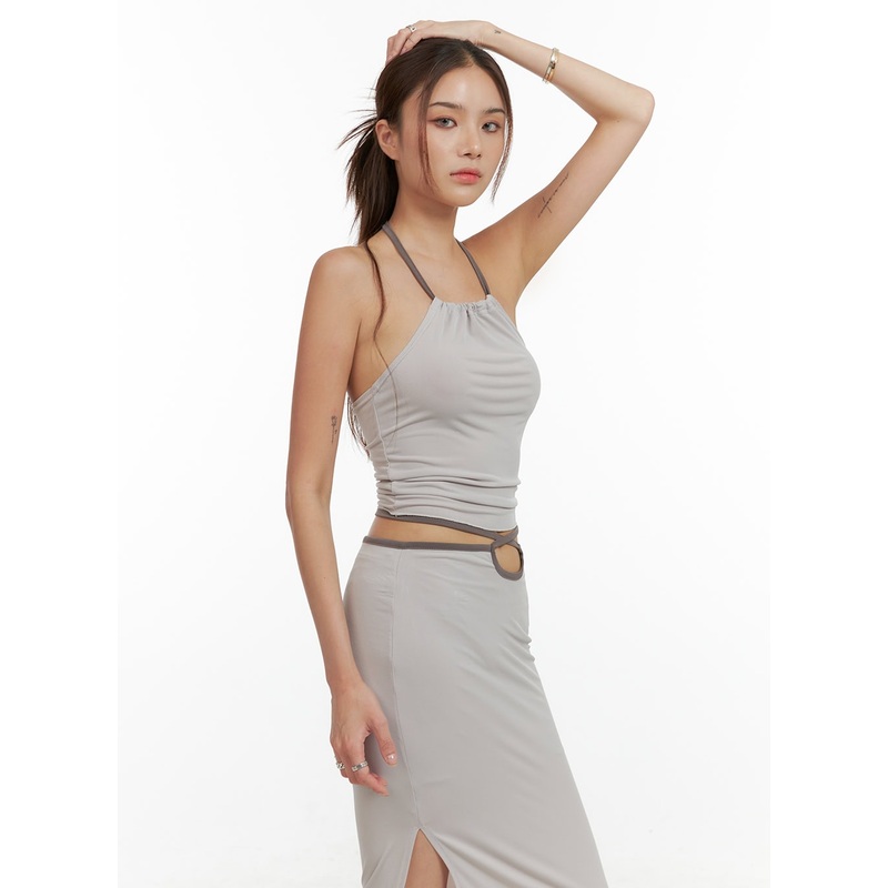 Contrasting Halter Strap Crop Top CL405
