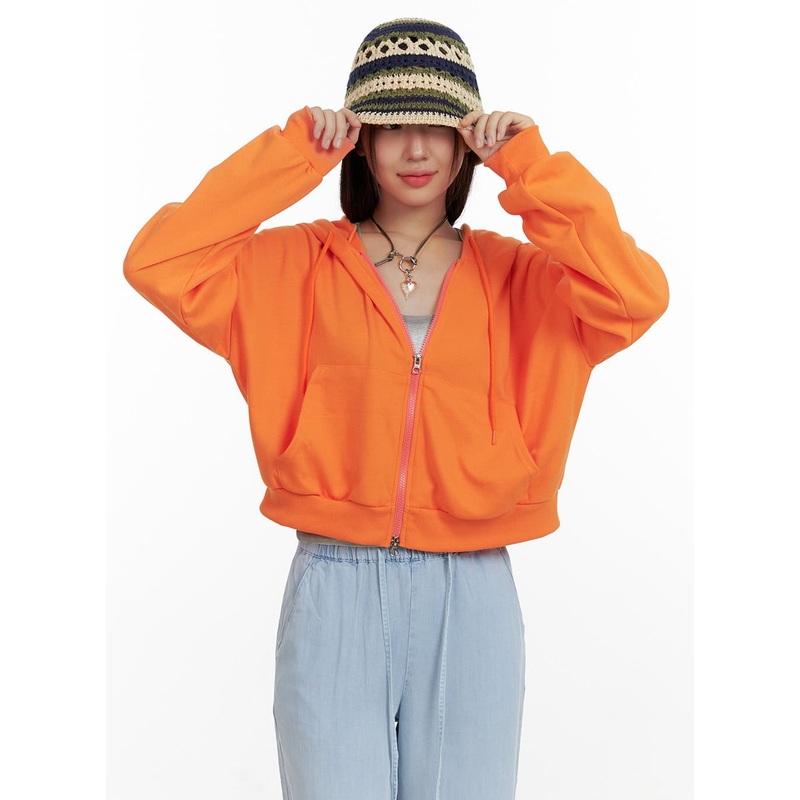 Crop Zip-Up Hoodie OL408|Orange|Black|Light beige|S/M