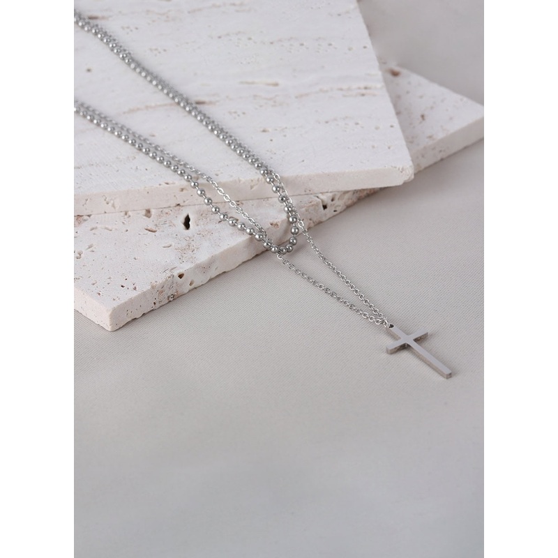 Cross Fender Double Necklace IL403