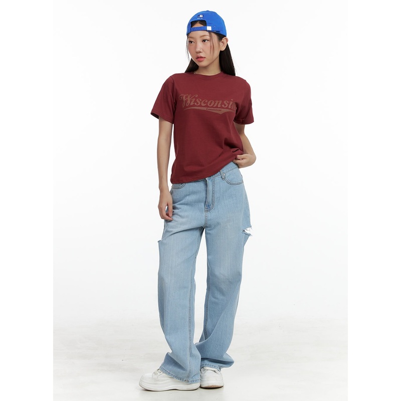 Cut-Out Wide Leg Jeans OL408|Light blue|Dark blue|S|M|L